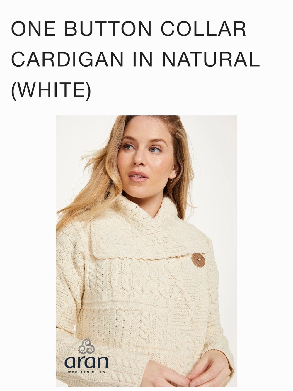 Aran Woollen Mills Natural Cable-Knit One-Button Cardigan